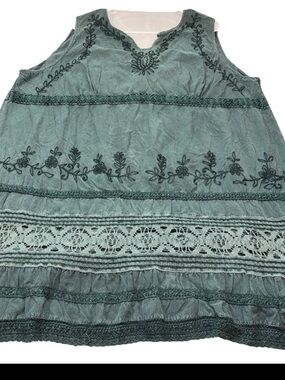 The Pyramid Collection Green Rayon Sleeveless Embroidered Lace Dress Womens 3XL